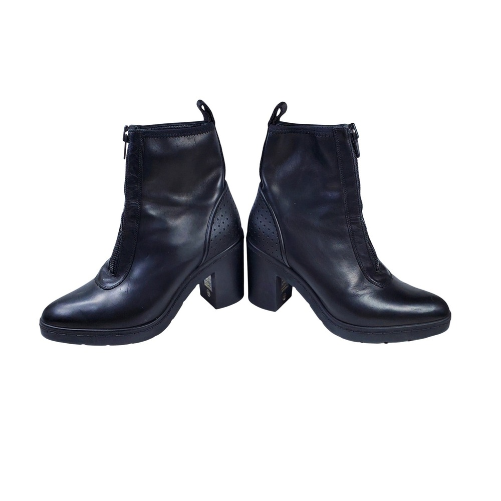 Alexander Wang x H&M Black Leather Front Zip Block Heel Ankle Boots Size 39